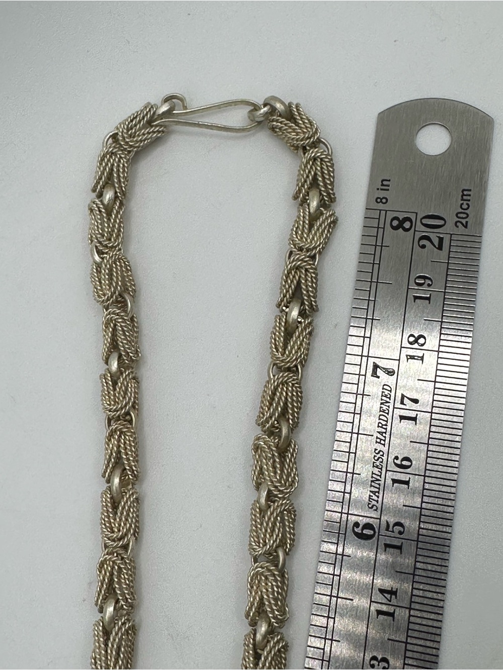 Vintage Silver Tone Rope Knot Jewelry Set Necklace Bracelet Earrings Marked - Picture 6 of 12